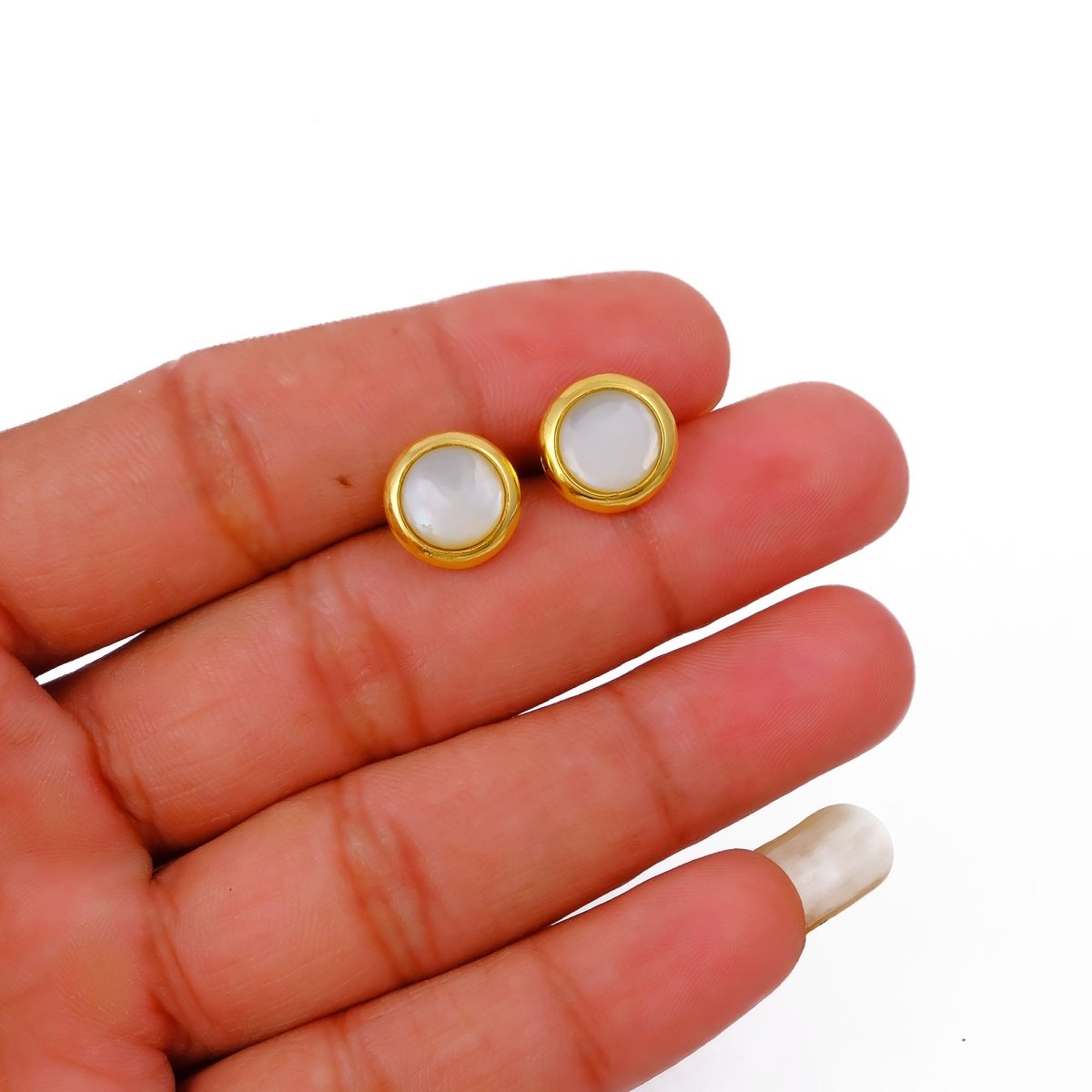 Red Coral Gemstone Minimal Gold Plated Stud Earrings Gift for Her CE - 1002
