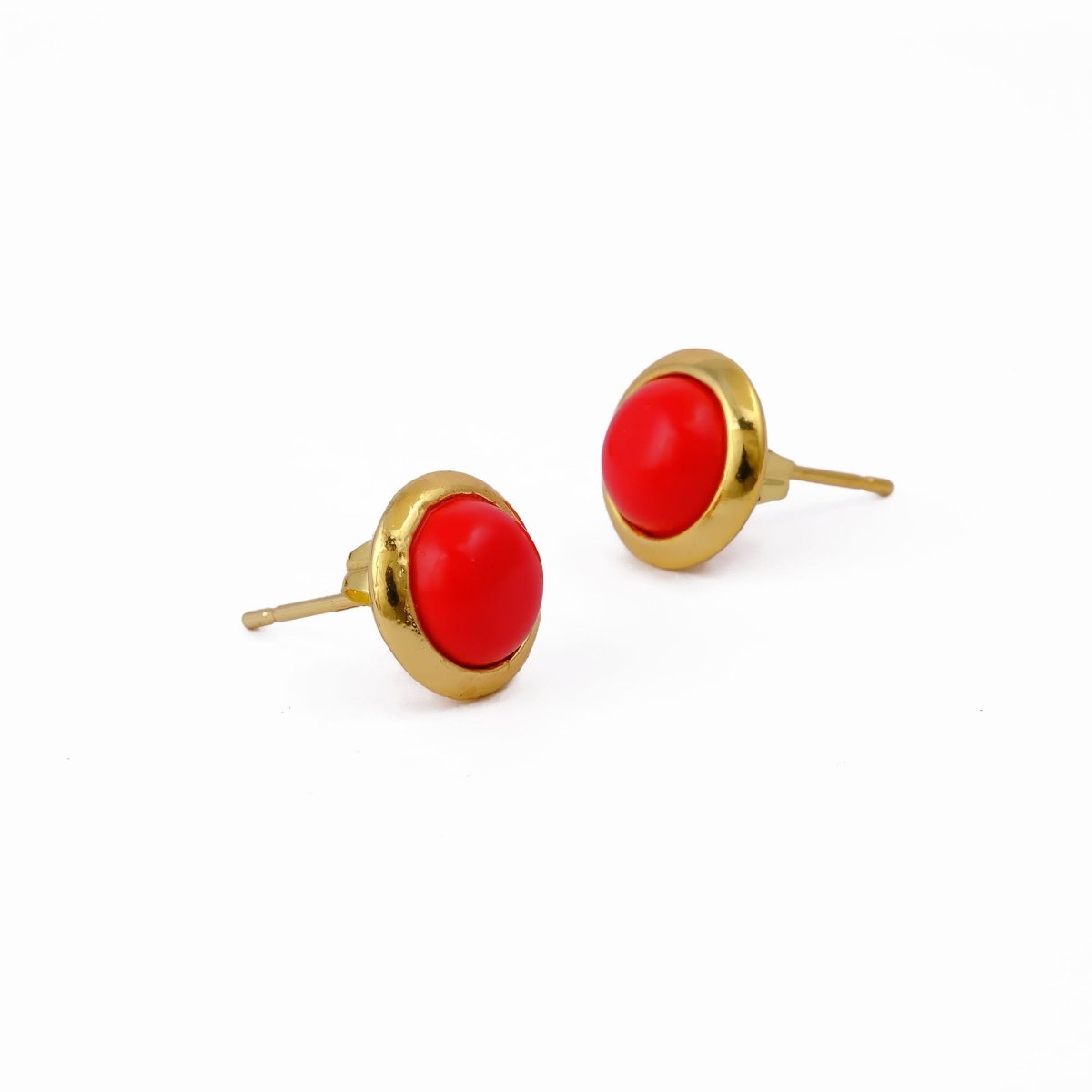 Red Coral Gemstone Minimal Gold Plated Stud Earrings Gift for Her CE - 1002