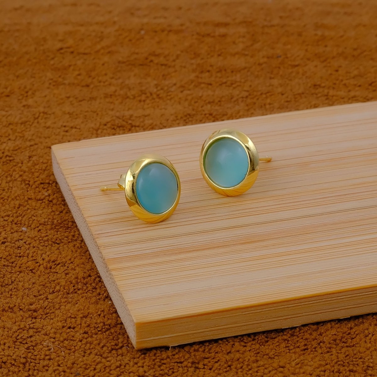 Red Coral Gemstone Minimal Gold Plated Stud Earrings Gift for Her CE - 1002