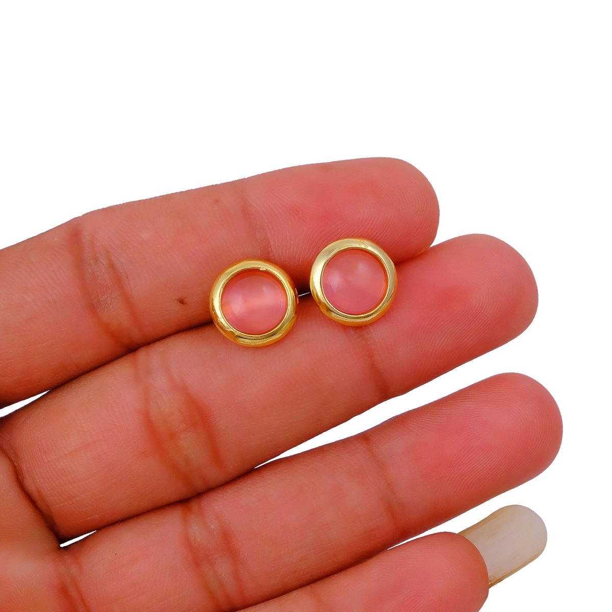 Red Coral Gemstone Minimal Gold Plated Stud Earrings Gift for Her CE - 1002