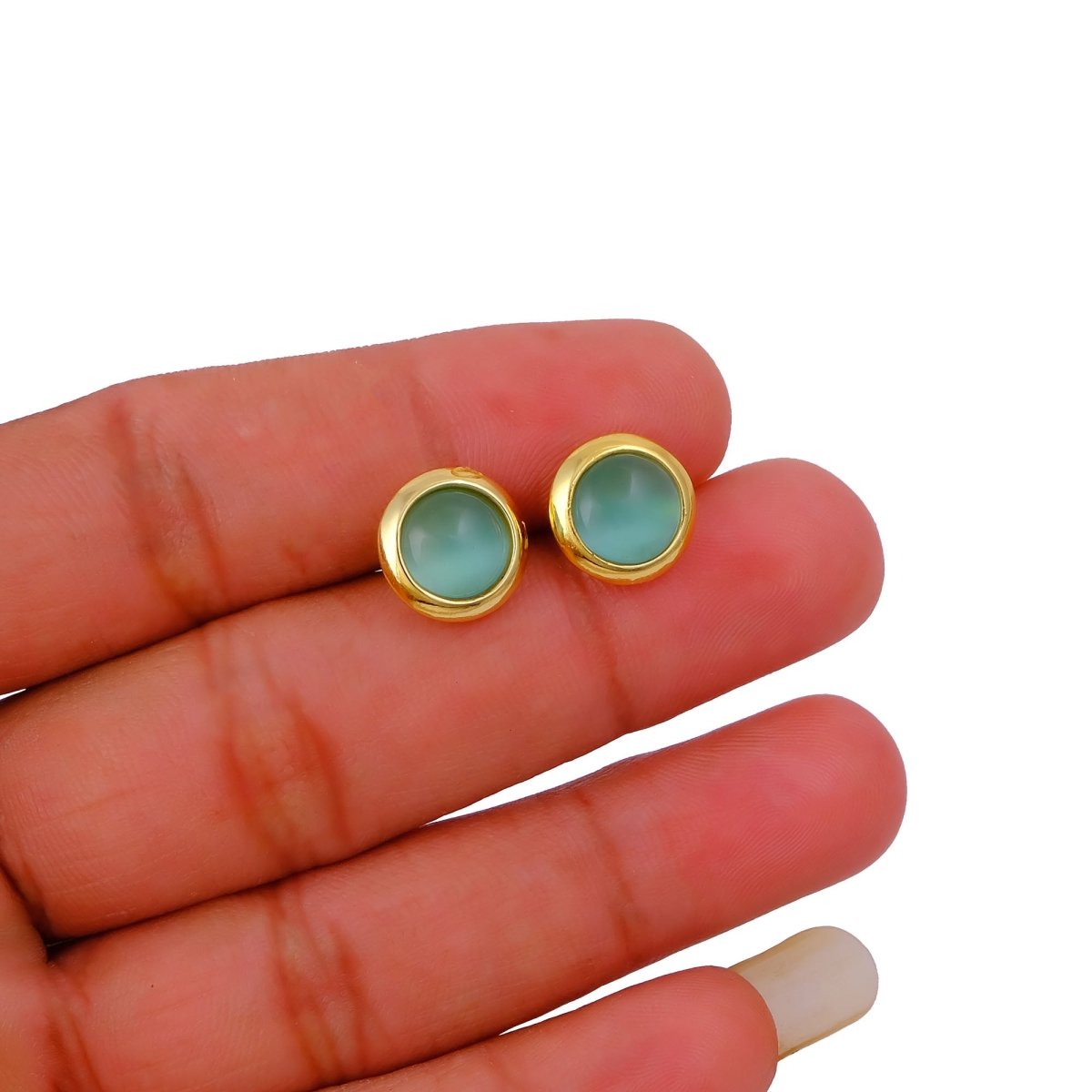 Red Coral Gemstone Minimal Gold Plated Stud Earrings Gift for Her CE - 1002
