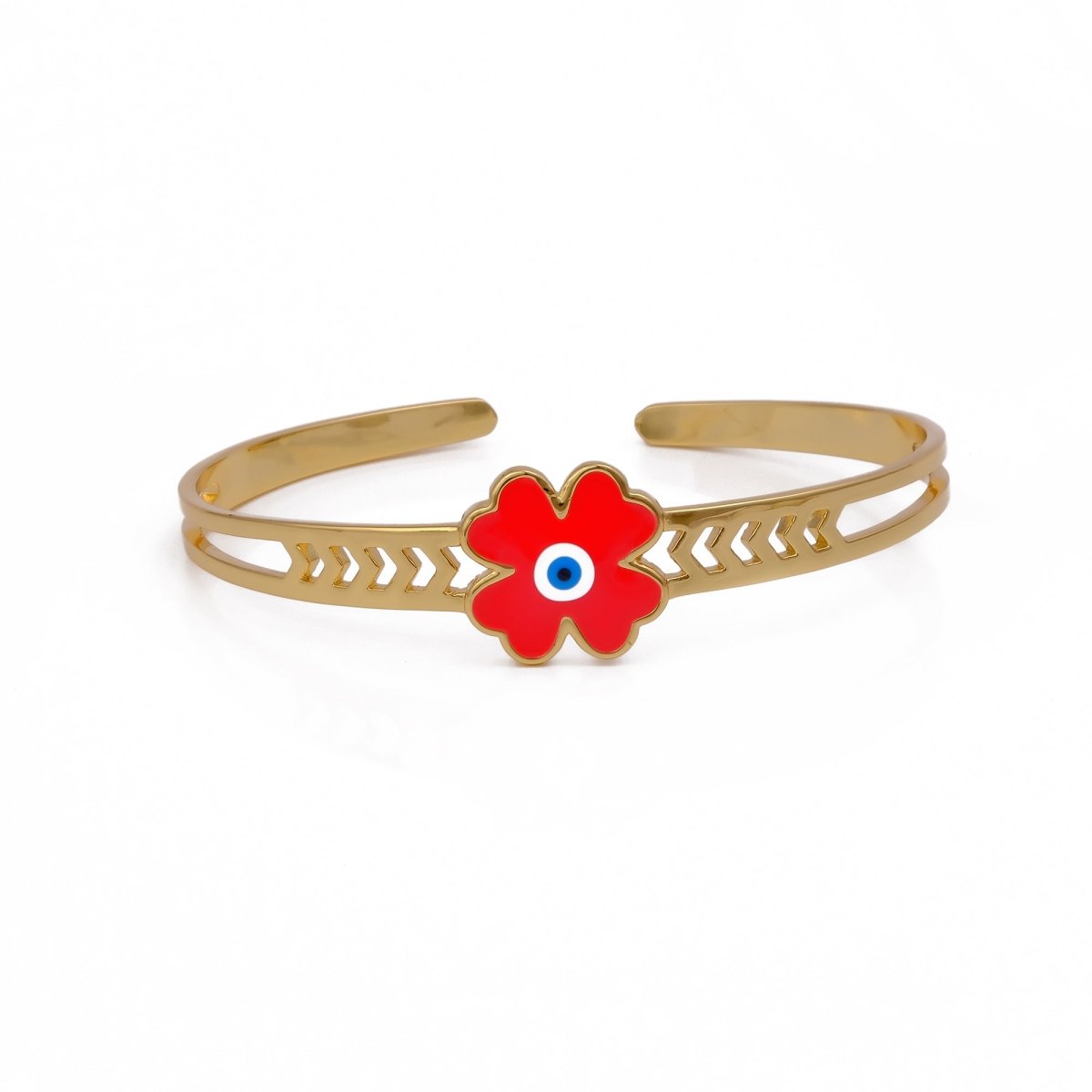 Red Enamel Flower Bangle Adjustable Gold Plated Jewelry For Her