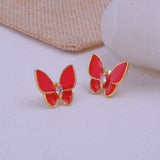 Red Enamel Jewlry Gold Plated Butterfly Stud Earrings