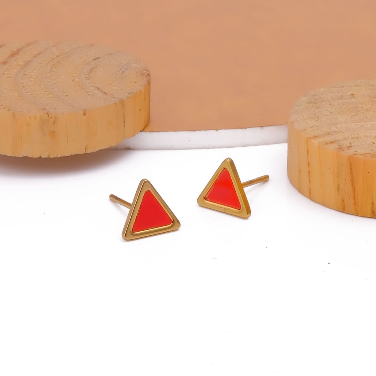 Red Enamel Triangle Studs Trendy Geometric Earrings