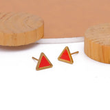 Red Enamel Triangle Studs Trendy Geometric Earrings