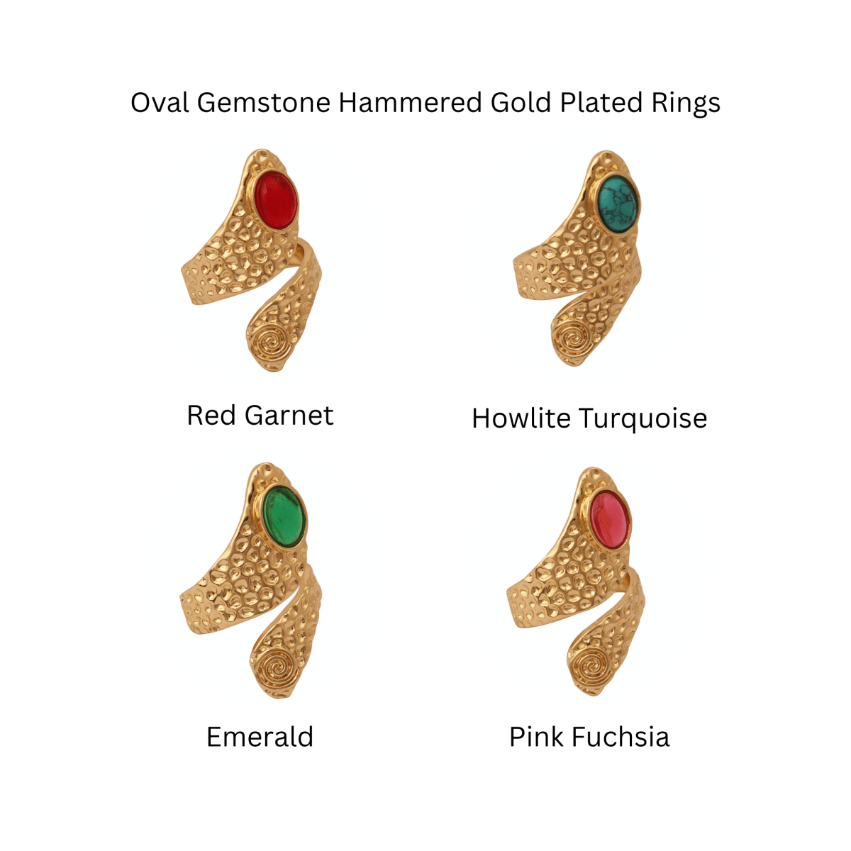Red Garnet Adjustable Rings, Oval Cabochon Gemstone Gold Plated Jewelry CR - 1015