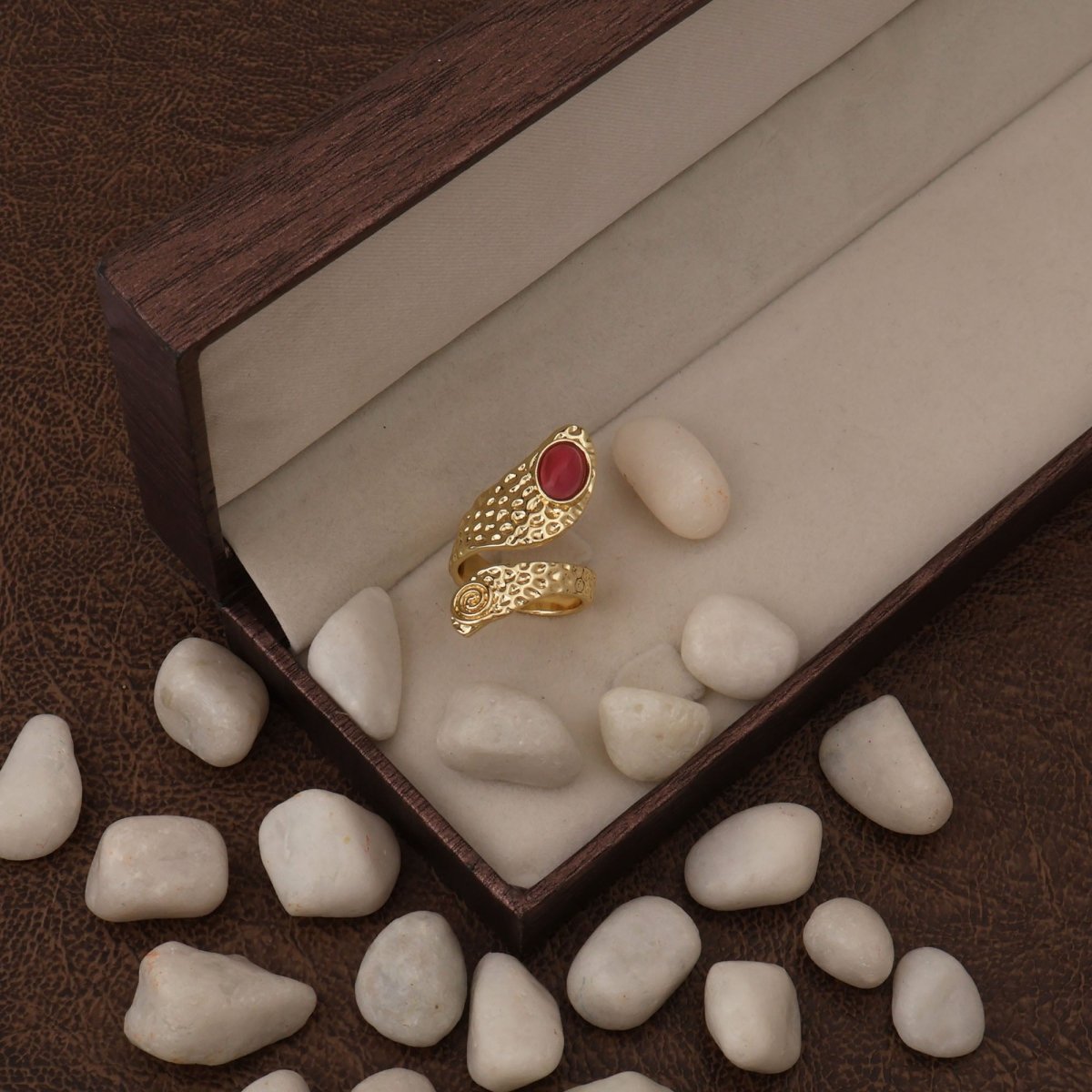 Red Garnet Adjustable Rings, Oval Cabochon Gemstone Gold Plated Jewelry CR - 1015