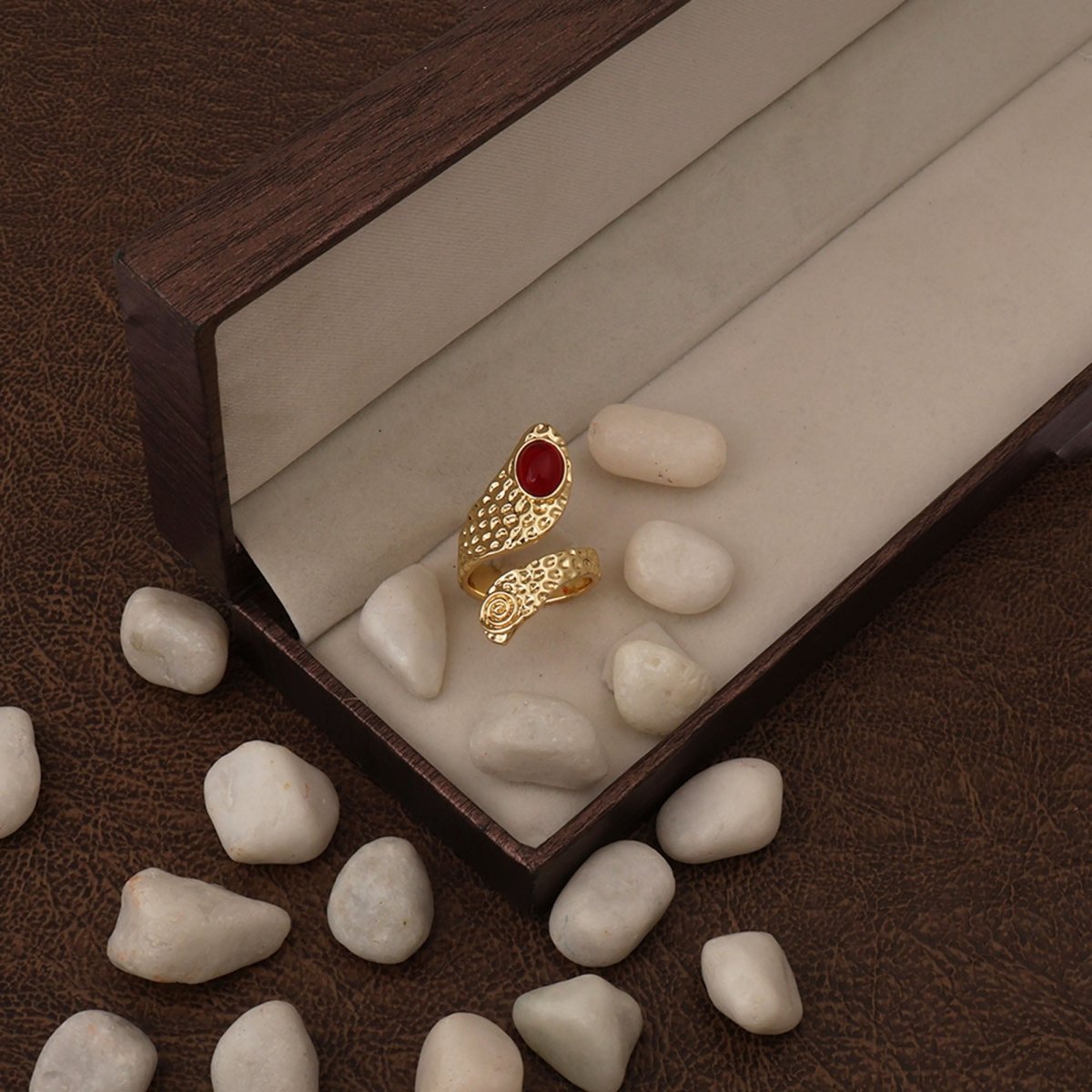 Red Garnet Adjustable Rings, Oval Cabochon Gemstone Gold Plated Jewelry CR - 1015