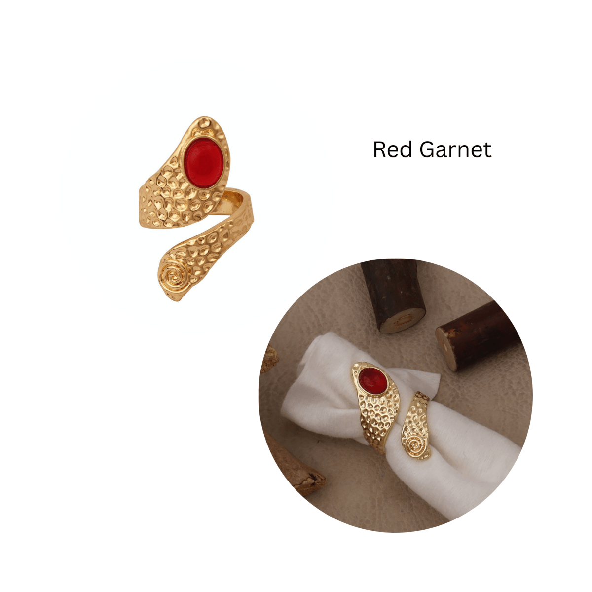 Red Garnet Adjustable Rings, Oval Cabochon Gemstone Gold Plated Jewelry CR - 1015