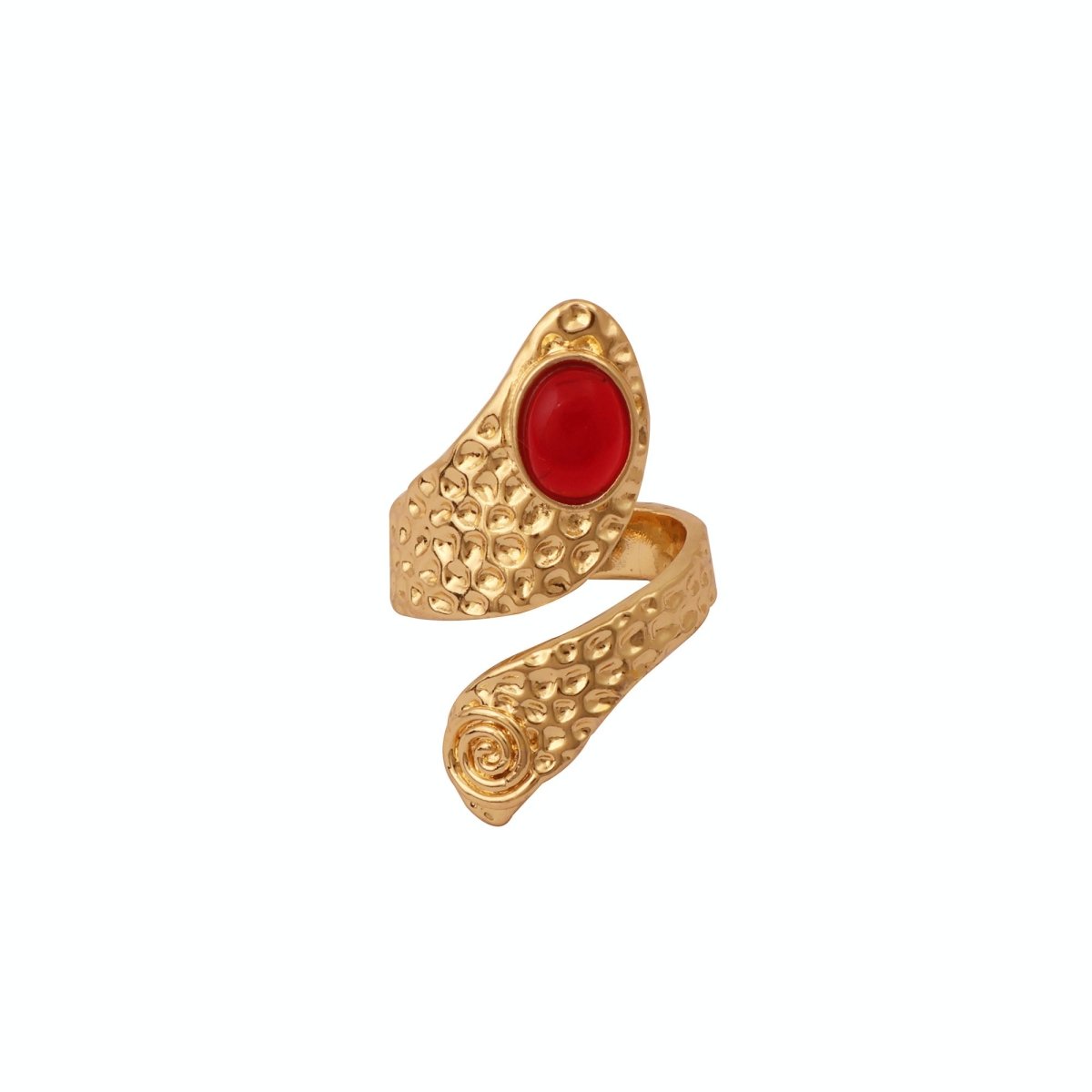 Red Garnet Adjustable Rings, Oval Cabochon Gemstone Gold Plated Jewelry CR - 1015