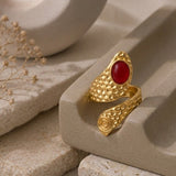 Red Garnet Adjustable Rings, Oval Cabochon Gemstone Gold Plated Jewelry CR - 1015