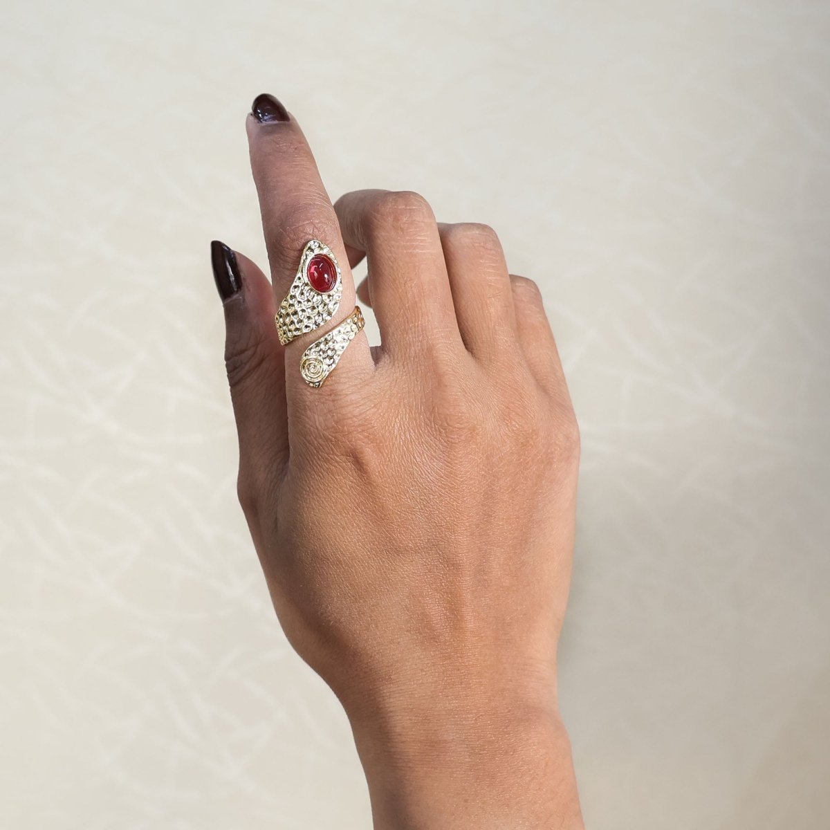 Red Garnet Adjustable Rings, Oval Cabochon Gemstone Gold Plated Jewelry CR - 1015