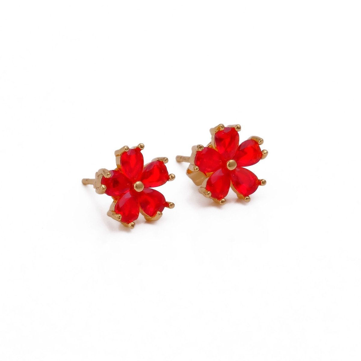 Red Garnet Earring Small Floral Studs Everyday Jewelry For Her