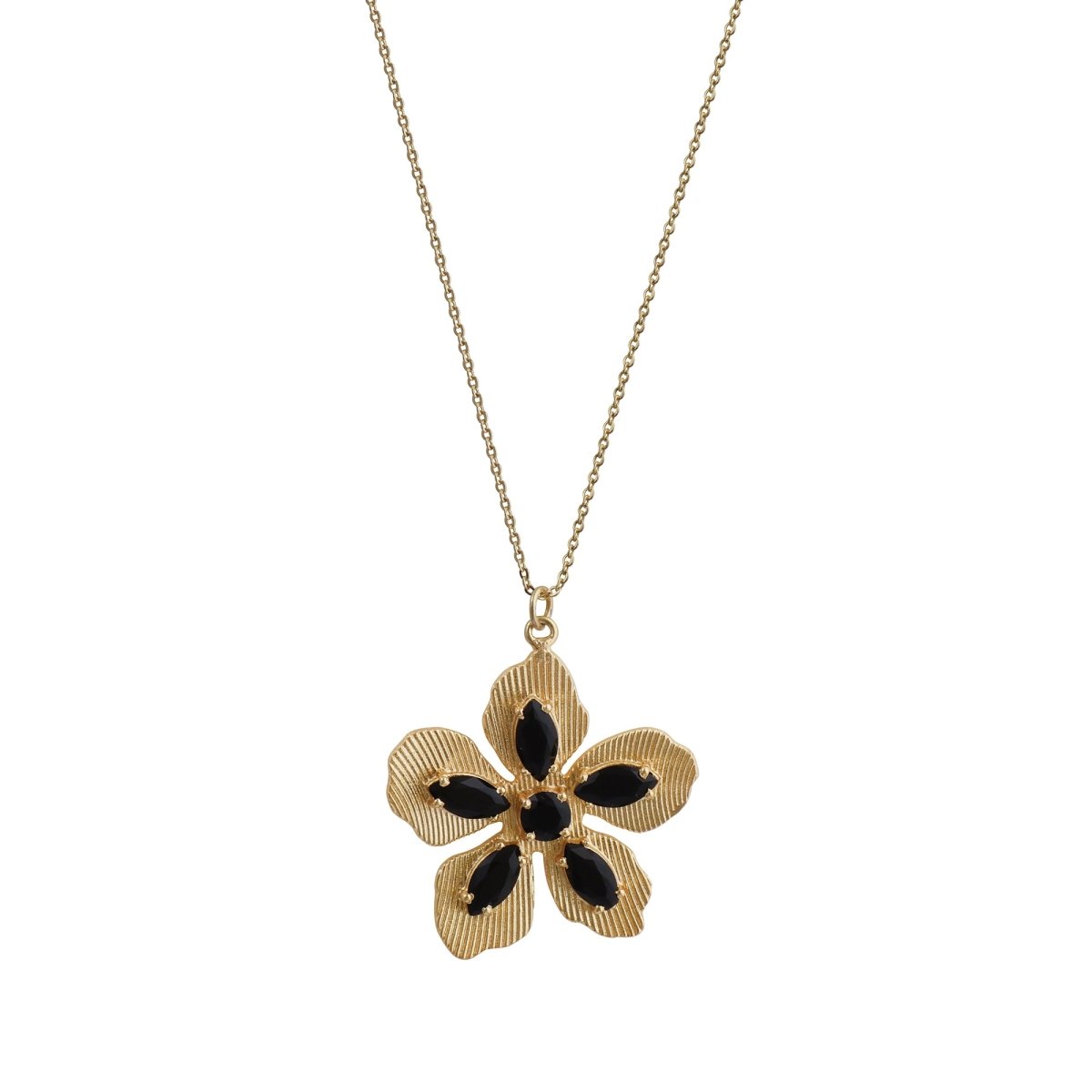 Red Garnet Gemstone Flower Pendant Necklace, Textured Gold Plated Jewelry 5390