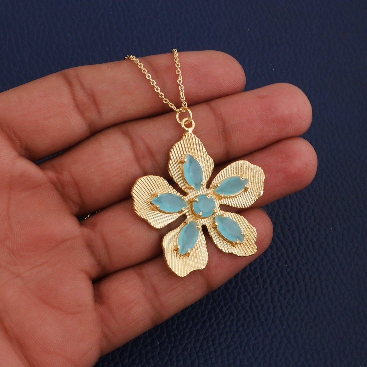 Red Garnet Gemstone Flower Pendant Necklace, Textured Gold Plated Jewelry 5390