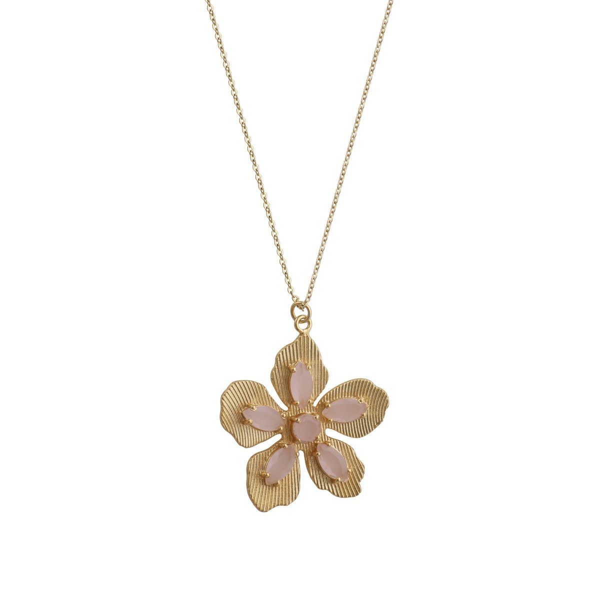 Red Garnet Gemstone Flower Pendant Necklace, Textured Gold Plated Jewelry 5390