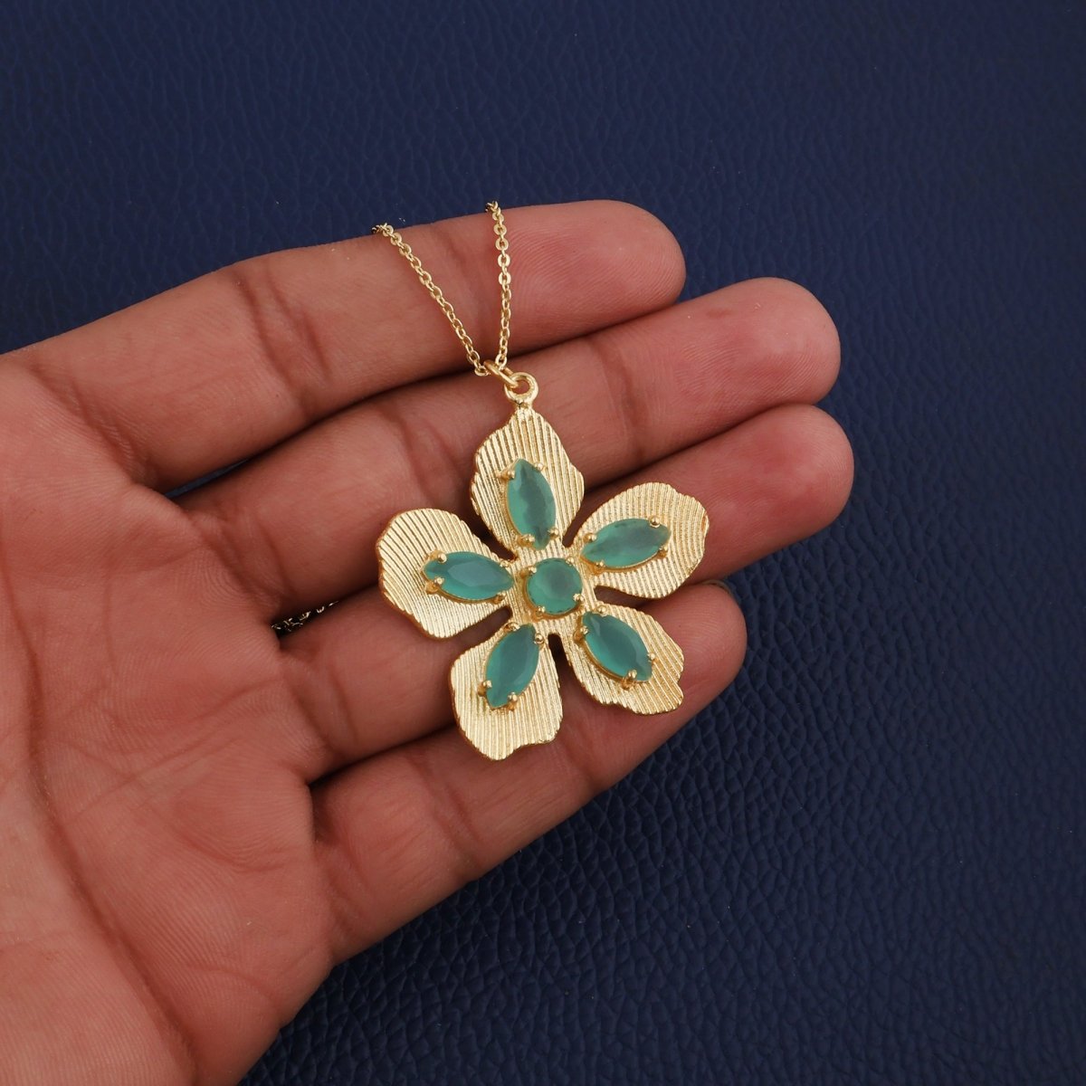 Red Garnet Gemstone Flower Pendant Necklace, Textured Gold Plated Jewelry 5390