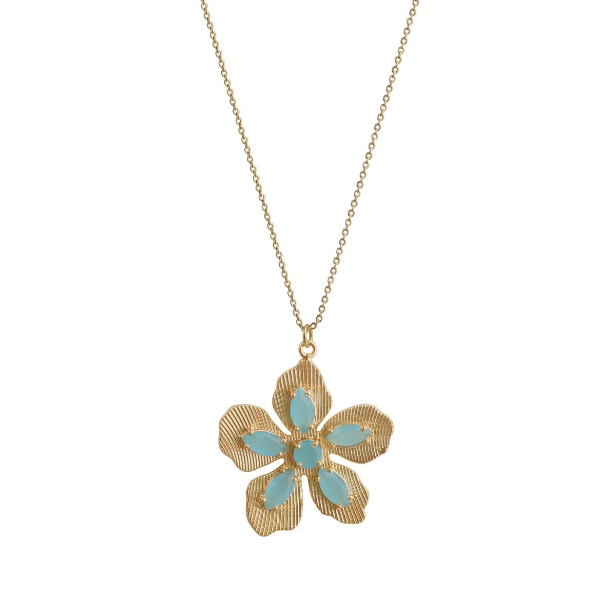 Red Garnet Gemstone Flower Pendant Necklace, Textured Gold Plated Jewelry 5390