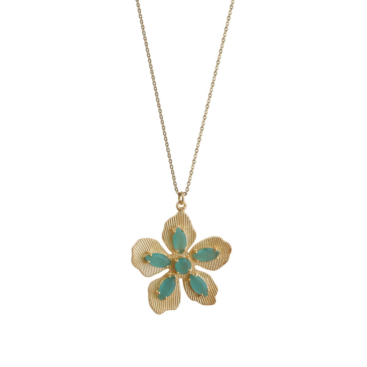 Red Garnet Gemstone Flower Pendant Necklace, Textured Gold Plated Jewelry 5390