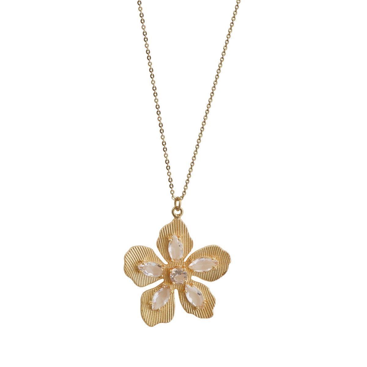 Red Garnet Gemstone Flower Pendant Necklace, Textured Gold Plated Jewelry 5390
