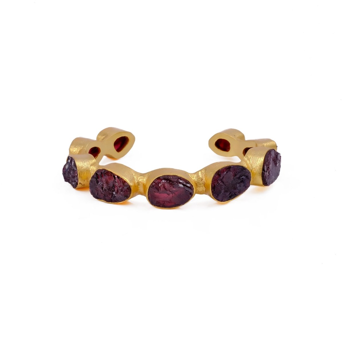 Red Garnet Raw Gemstone, Gold Plated Brass Adjustable Bangle 4080