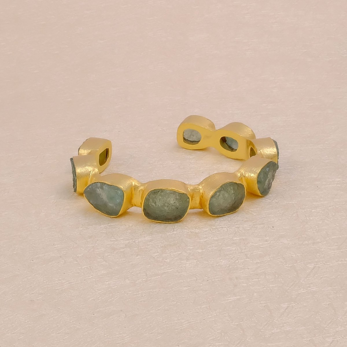 Red Garnet Raw Gemstone, Gold Plated Brass Adjustable Bangle 4080