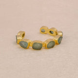 Red Garnet Raw Gemstone, Gold Plated Brass Adjustable Bangle 4080
