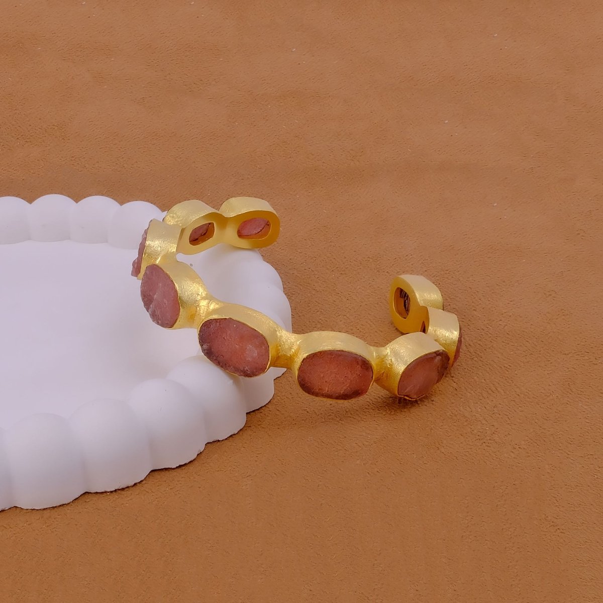 Red Garnet Raw Gemstone, Gold Plated Brass Adjustable Bangle 4080