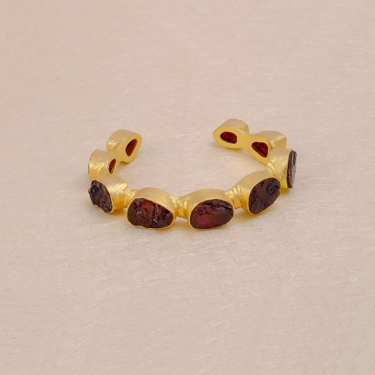 Red Garnet Raw Gemstone, Gold Plated Brass Adjustable Bangle 4080