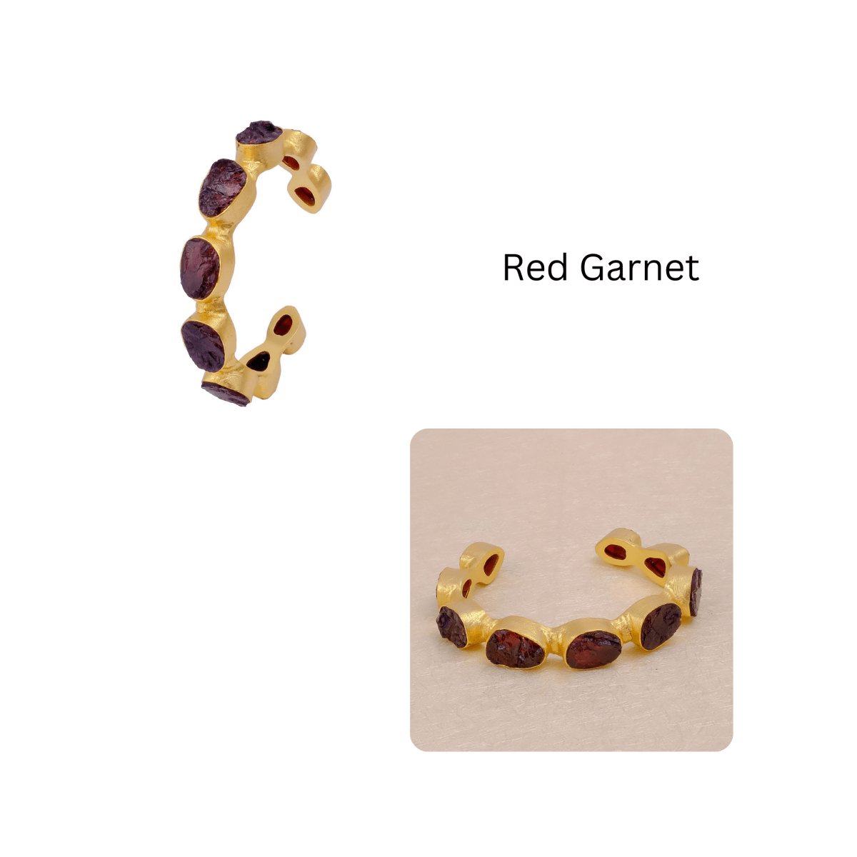 Red Garnet Raw Gemstone, Gold Plated Brass Adjustable Bangle 4080