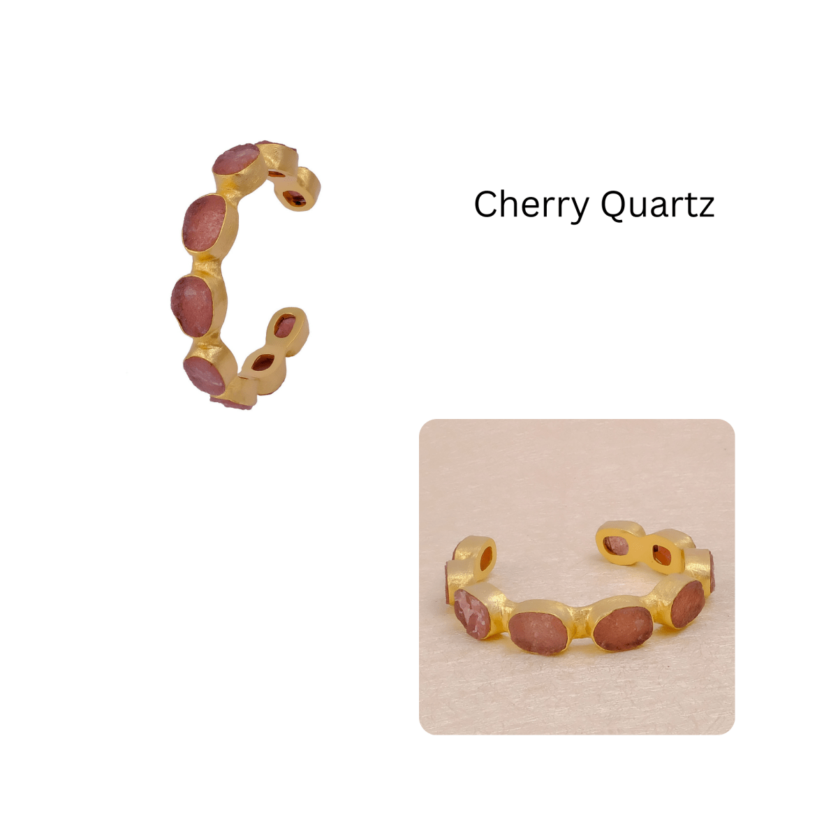 Red Garnet Raw Gemstone, Gold Plated Brass Adjustable Bangle 4080