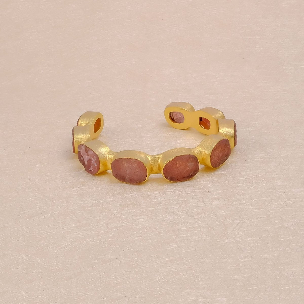 Red Garnet Raw Gemstone, Gold Plated Brass Adjustable Bangle 4080