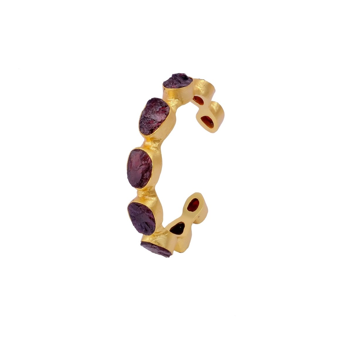 Red Garnet Raw Gemstone, Gold Plated Brass Adjustable Bangle 4080
