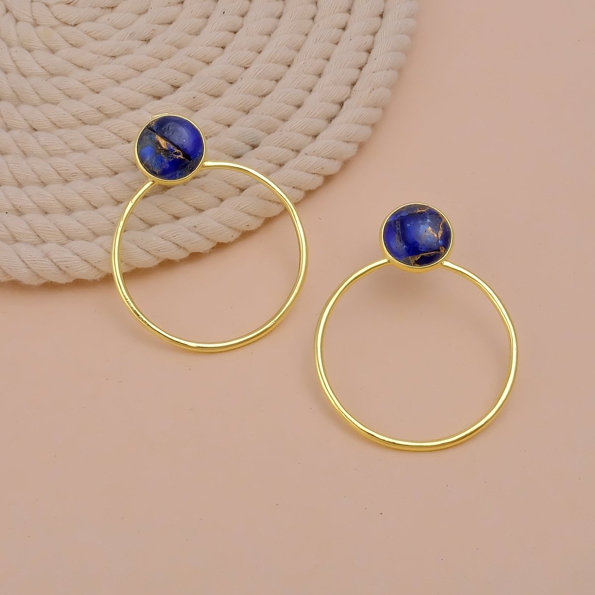 Red Mohave Gold Plated Hoop Stud Earrings, Minimalist Jewelry CE - 1003