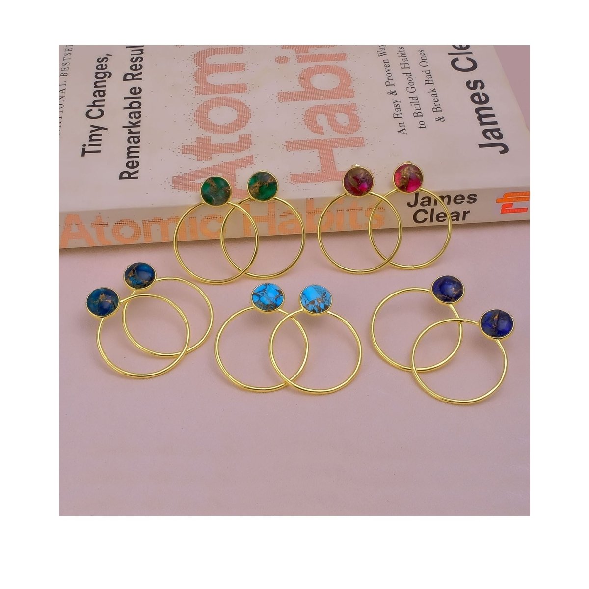 Red Mohave Gold Plated Hoop Stud Earrings, Minimalist Jewelry CE - 1003