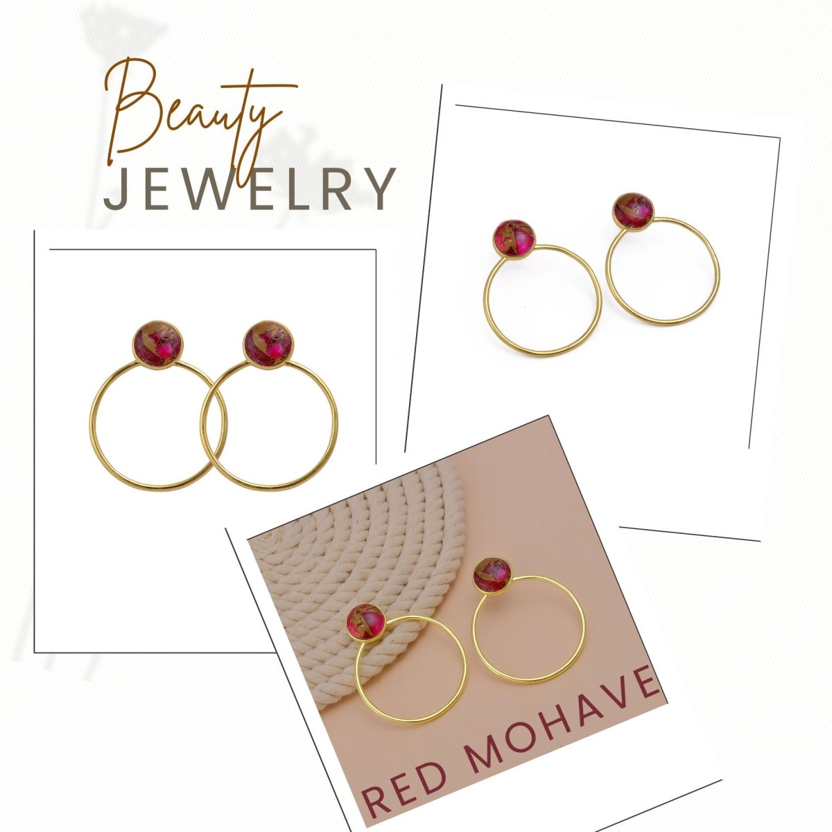 Red Mohave Gold Plated Hoop Stud Earrings, Minimalist Jewelry CE - 1003