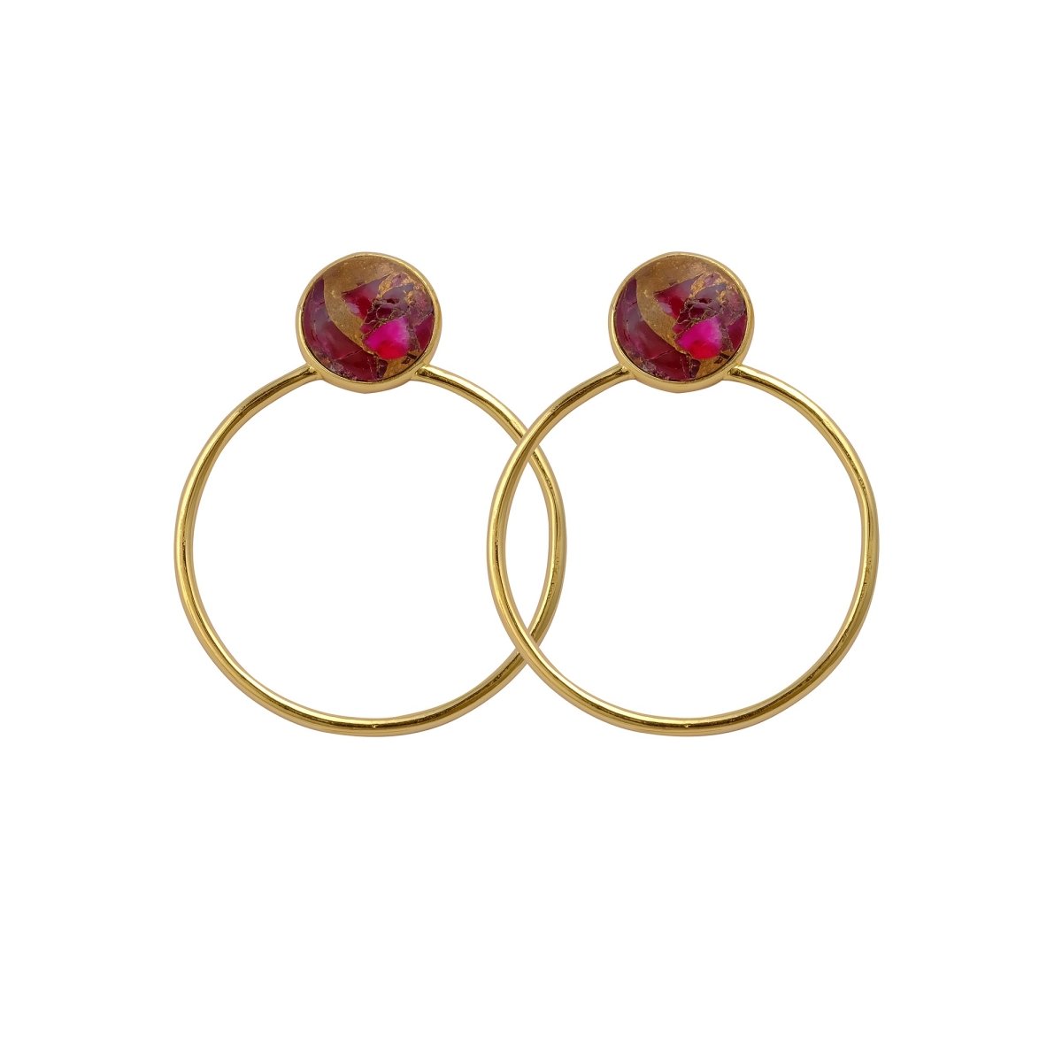 Red Mohave Gold Plated Hoop Stud Earrings, Minimalist Jewelry CE - 1003