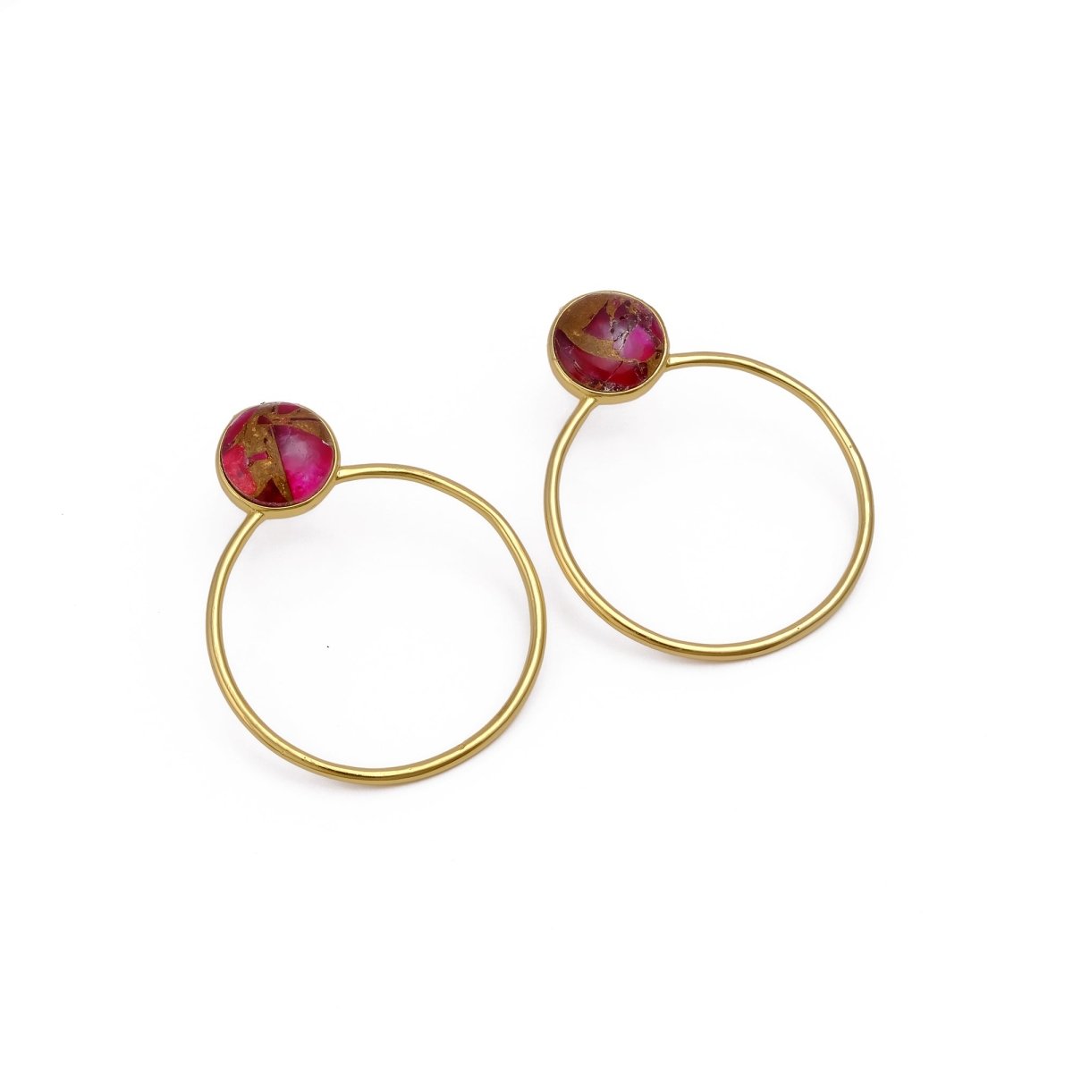 Red Mohave Gold Plated Hoop Stud Earrings, Minimalist Jewelry CE - 1003