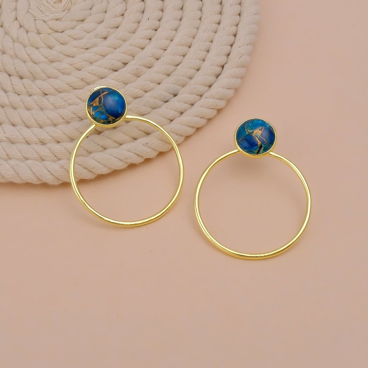 Red Mohave Gold Plated Hoop Stud Earrings, Minimalist Jewelry CE - 1003