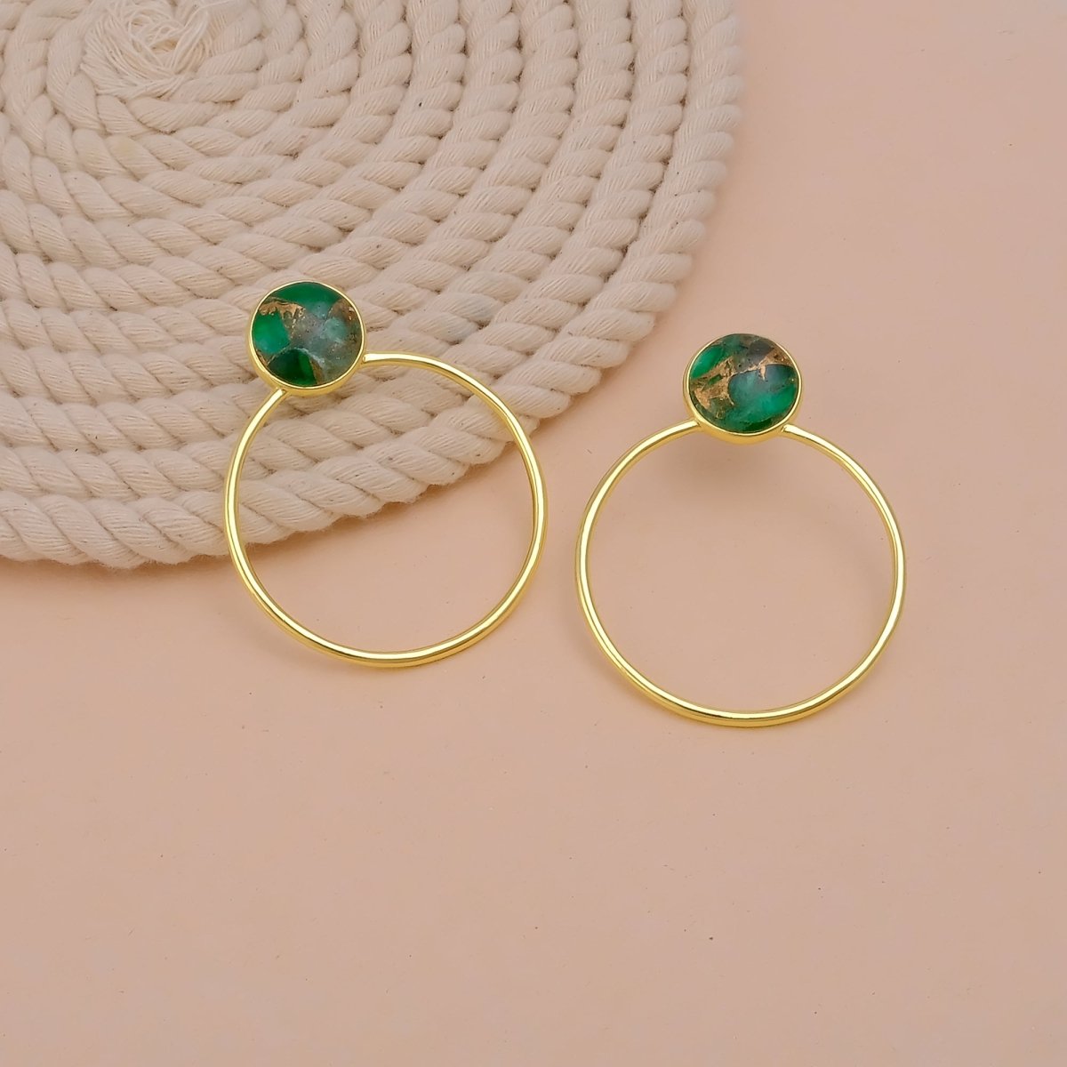 Red Mohave Gold Plated Hoop Stud Earrings, Minimalist Jewelry CE - 1003