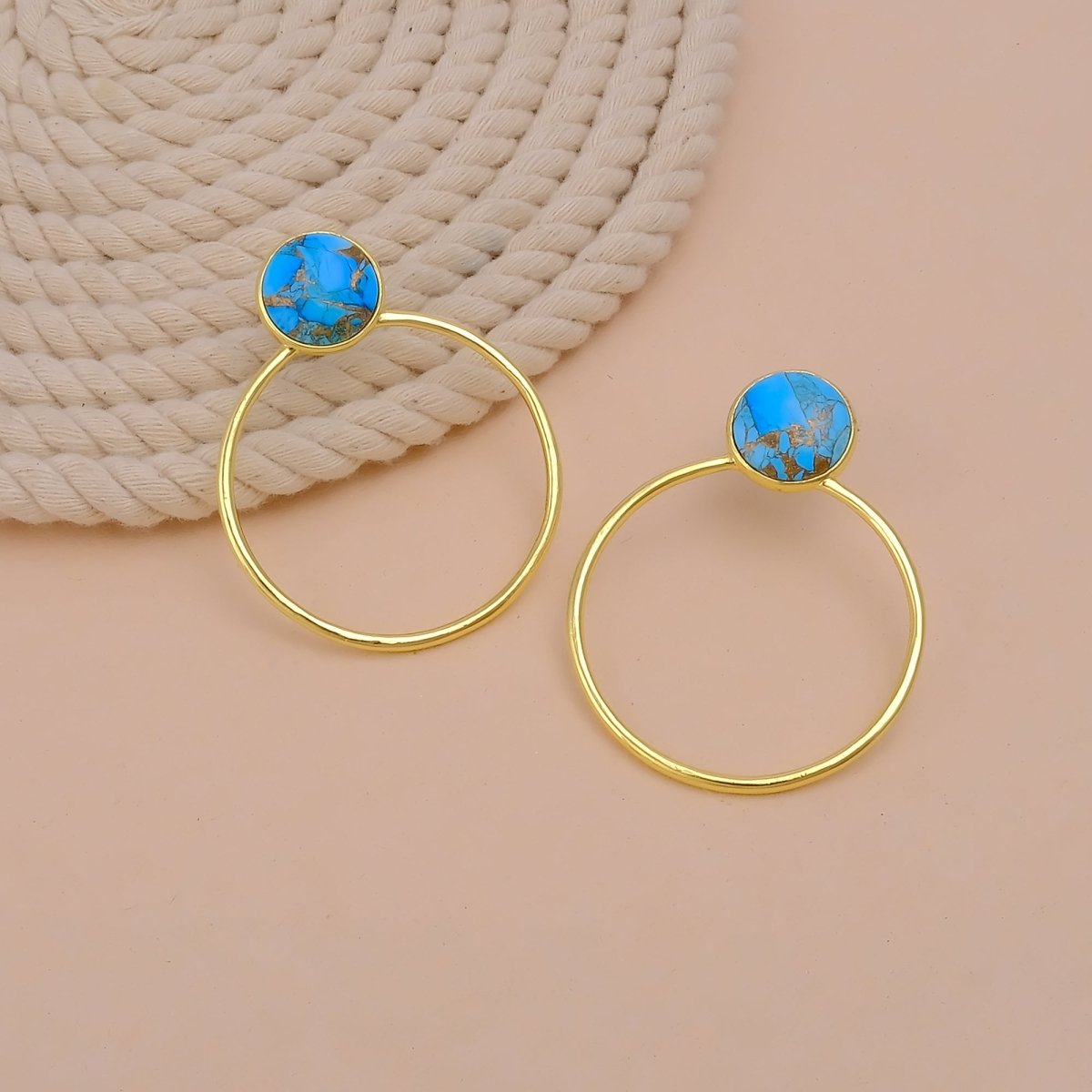 Red Mohave Gold Plated Hoop Stud Earrings, Minimalist Jewelry CE - 1003