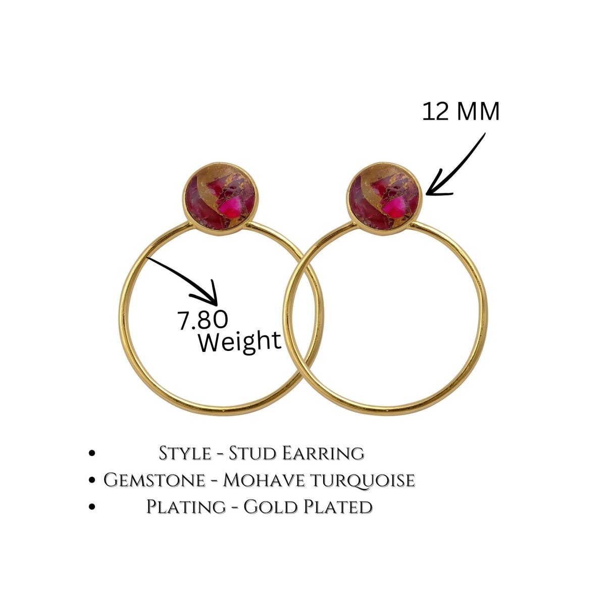 Red Mohave Gold Plated Hoop Stud Earrings, Minimalist Jewelry CE - 1003