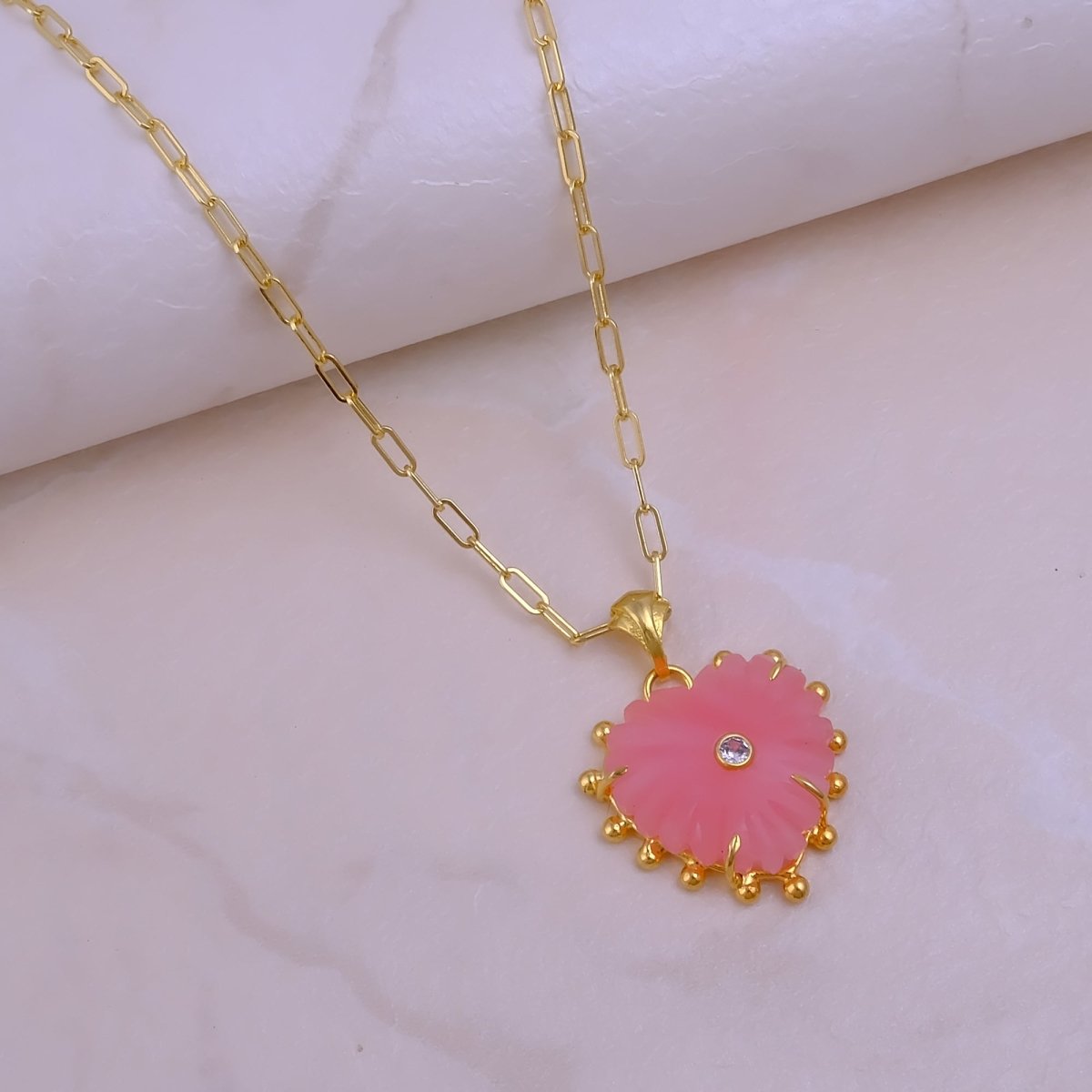 Rhodocrosite Carved Gemstone Necklaces, Gold Plated Jewelry 5286