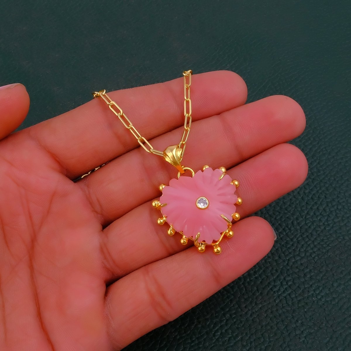 Rhodocrosite Carved Gemstone Necklaces, Gold Plated Jewelry 5286