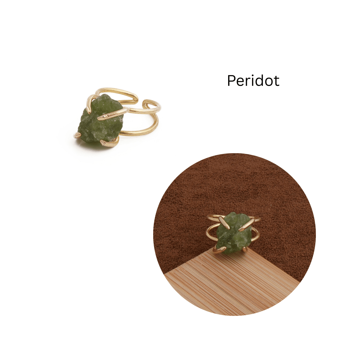 Rough Cut Peridot Gemstone Ring, Natural Adjustable Jewelry 5393