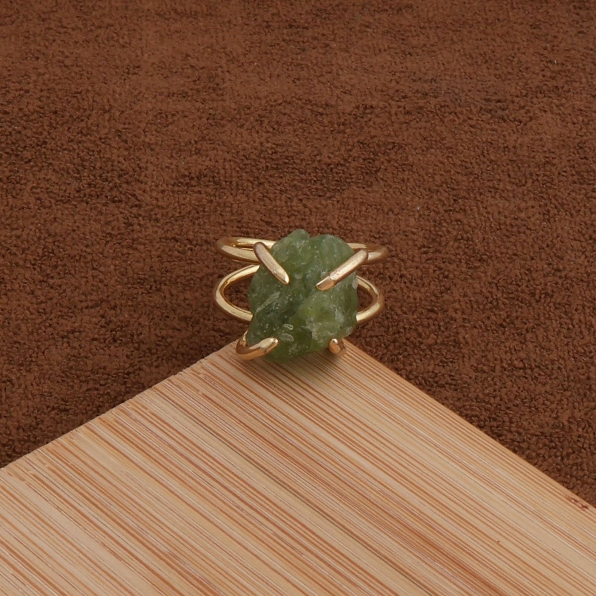 Rough Cut Peridot Gemstone Ring, Natural Adjustable Jewelry 5393