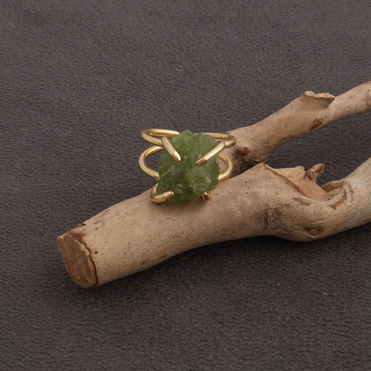 Rough Cut Peridot Gemstone Ring, Natural Adjustable Jewelry 5393