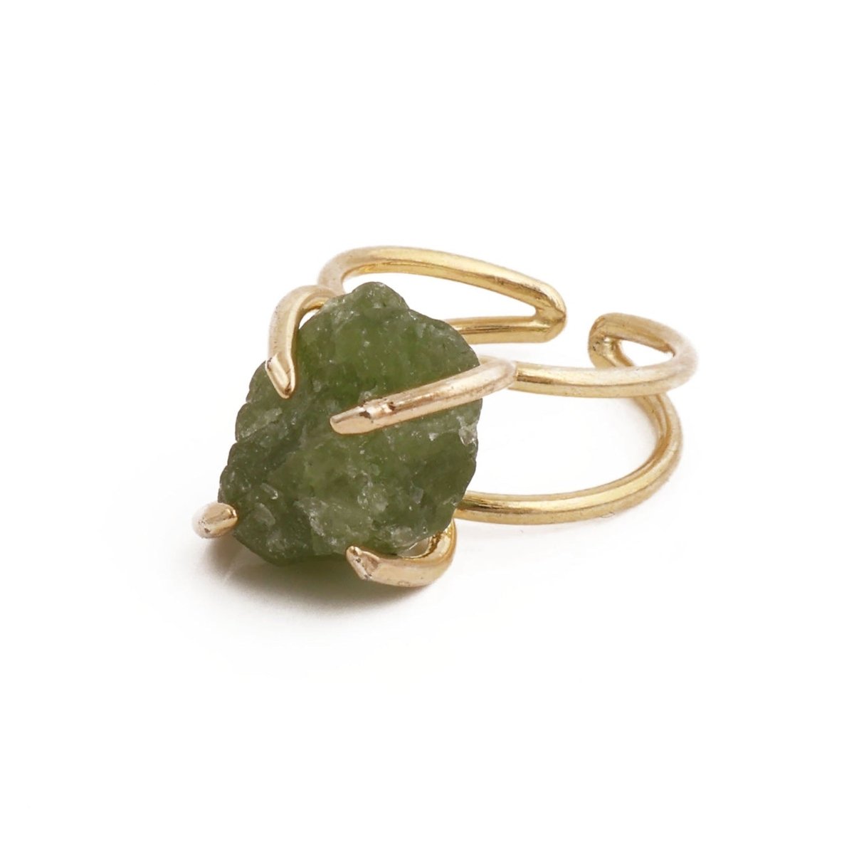 Rough Cut Peridot Gemstone Ring, Natural Adjustable Jewelry 5393