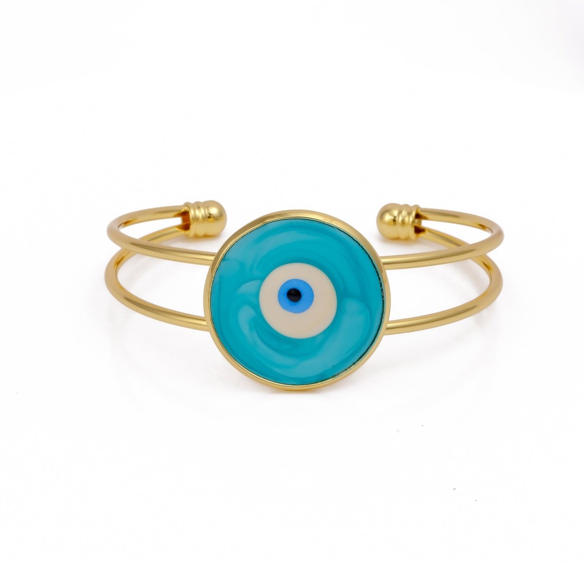 Round Blue Enamel Center Bangle Aesthetic Open Cuff Bangle Gold Plated Jewelry