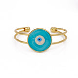 Round Blue Enamel Center Bangle Aesthetic Open Cuff Bangle Gold Plated Jewelry